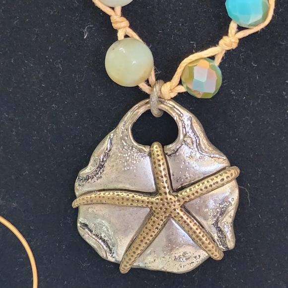 Boho Beachy Necklace with Starfish Pendant Hoop Earrings - Picture 4 of 7